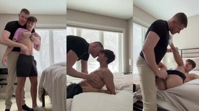 Daddy mit großem Schwanz breddert den süßen Boy