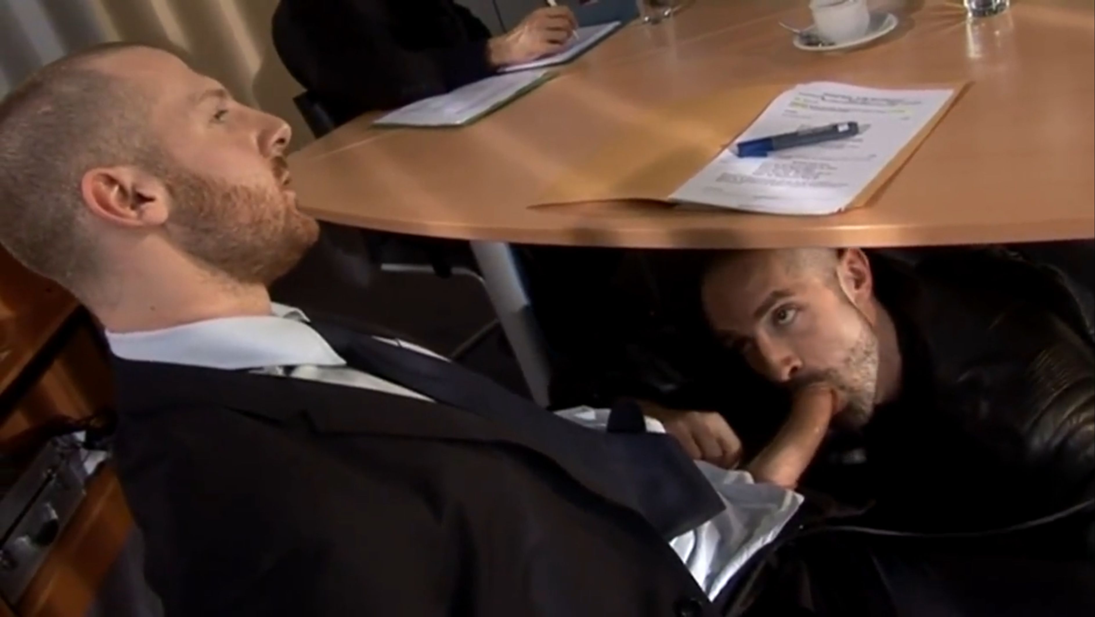 Tim gets hard during a meeting