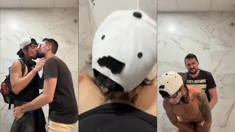 Un daddy chaud baise un jeune gars dans des chiottes publiques