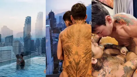 Swang che scopa nella piscina sul tetto