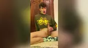 Lovely German Twink in Socks And Sweatshirt Green, Jerks Off Then Cums ... .