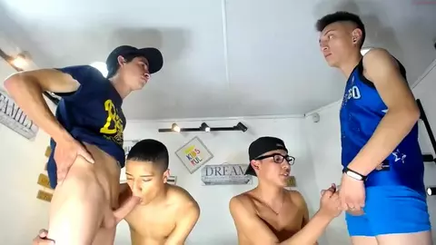 Orgia pornô sexy com casal e amigos camboys