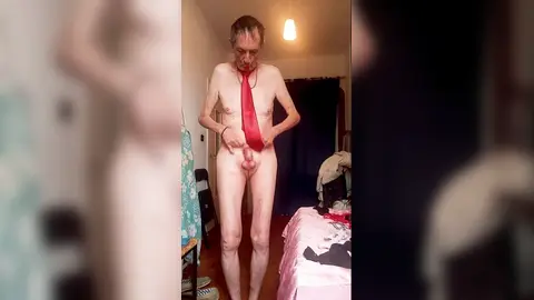 nude but chic wearing a red tie and sexy underwear