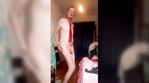 nude but chic wearing a red tie and sexy underwear