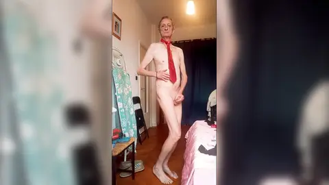 nude but chic wearing a red tie and sexy underwear