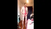 nude but chic wearing a red tie and sexy underwear