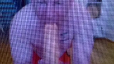 Faggot suck a big dildo