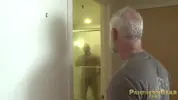 Grey-haired daddy fucking a hairy stud