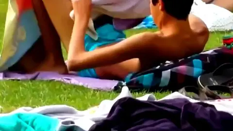 Teen Twink Jerks Off in Public Outside A Pool, And Cums in His Swimsuit Then He Licks