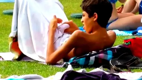 Teen Twink Jerks Off in Public Outside A Pool, And Cums in His Swimsuit Then He Licks