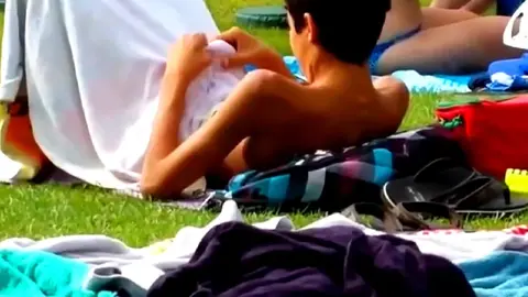 Teen Twink Jerks Off in Public Outside A Pool, And Cums in His Swimsuit Then He Licks