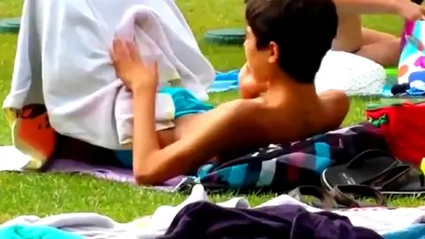 Teen Twink Jerks Off in Public Outside A Pool, And Cums in His Swimsuit Then He Licks