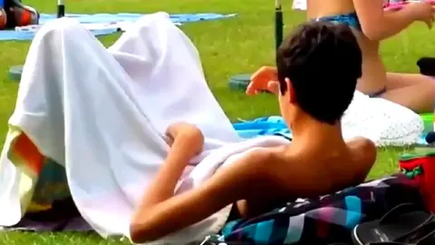 Teen Twink Jerks Off in Public Outside A Pool, And Cums in His Swimsuit Then He Licks