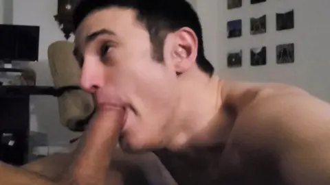 sub slut getting facefucked, worshipping a big thick cock, with a big cum facial