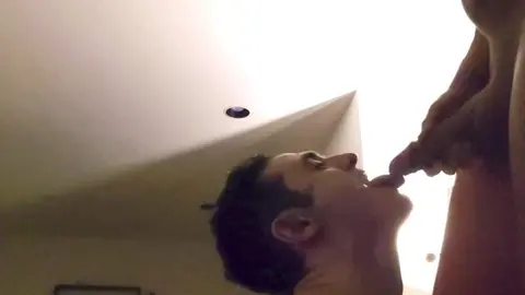 sub slut getting facefucked, worshipping a big thick cock, with a big cum facial